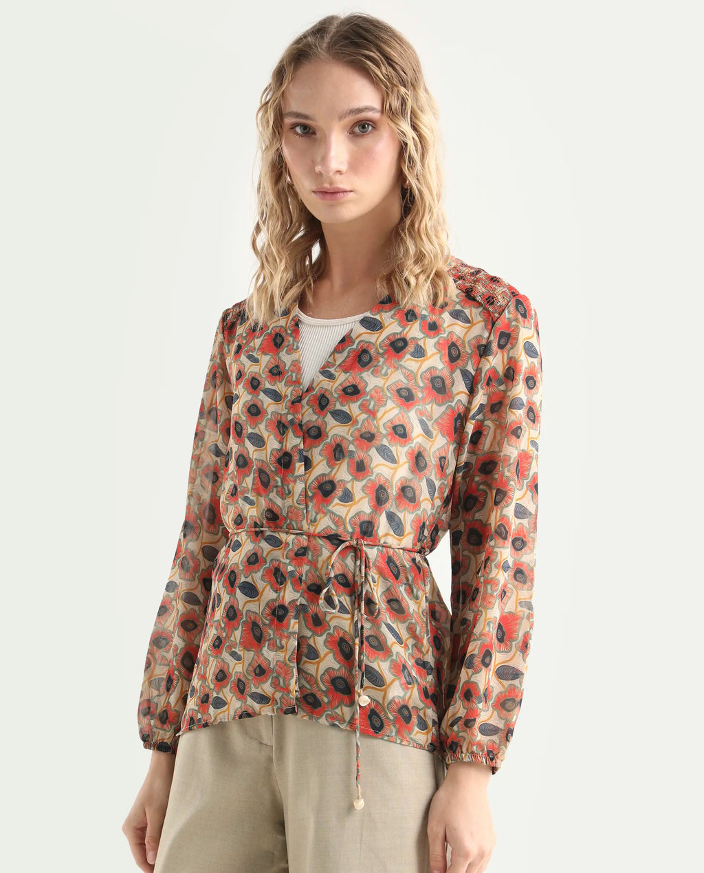Rareism Women's Posey Multi Polyester V-Neck Floral Print Regular Fit Shrug