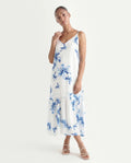 Rareism Women's Lola White Polyester Shoulder Strap Abstract Print Shoulder Strap Midi Regular Fit Dress