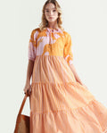 Rareism Women's Leviosa Mustard Cotton Tie-Up Neck Abstract Print Puff Sleeves Knee Length Regular Fit Dress
