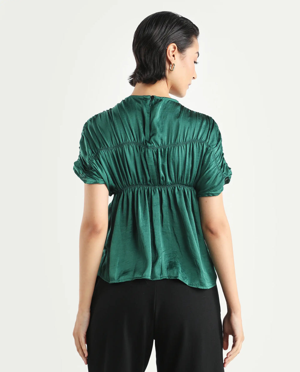 Rareism Women's Larissa Olive Polyester Boat Neck Plain Extended Sleeves Regular Fit Top