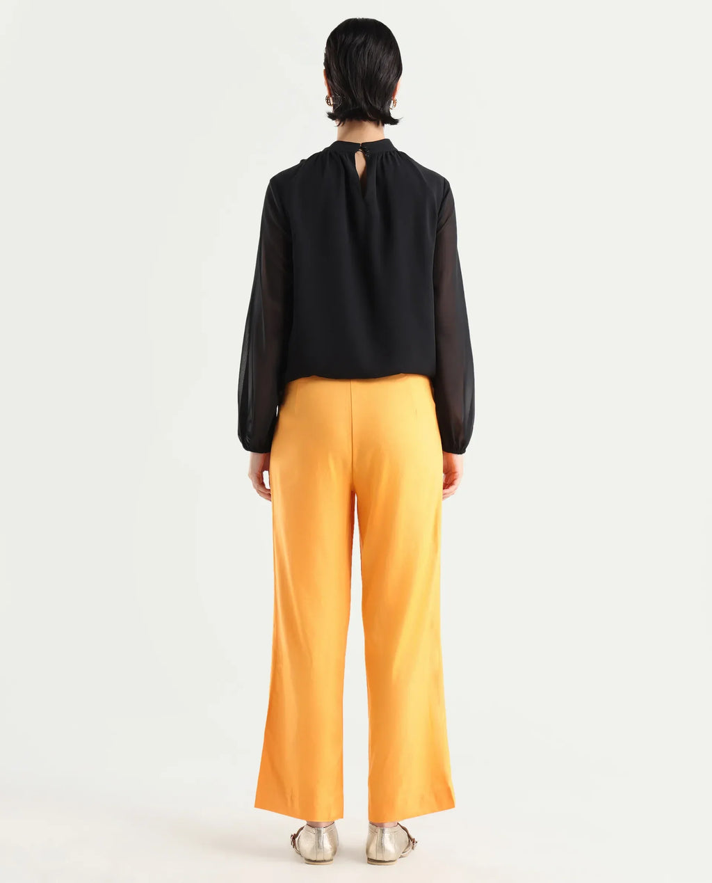 Rareism Women's Evanova Mustard Viscose Plain Ankle Length Regular Fit Trouser