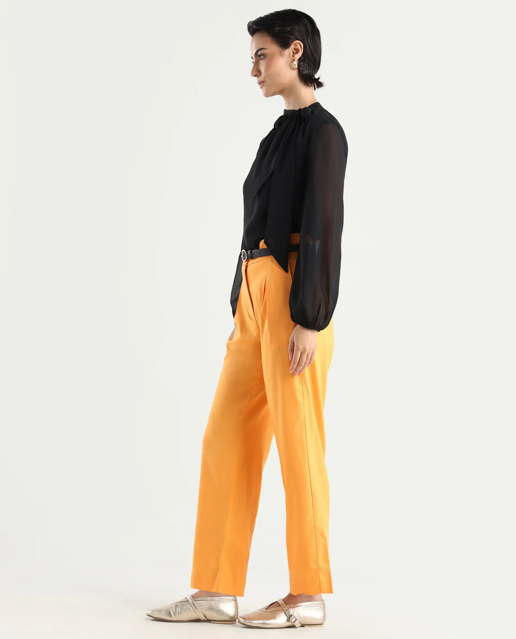 Rareism Women's Evanova Mustard Viscose Plain Ankle Length Regular Fit Trouser