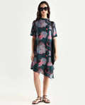 Rareism Women's Calantha Multi Viscose High Neck Floral Print Knee Length Regular Fit Dress