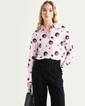 Rareism Women's Lumber Pink Polyester Spread Collar Floral Print Regular Fit Top