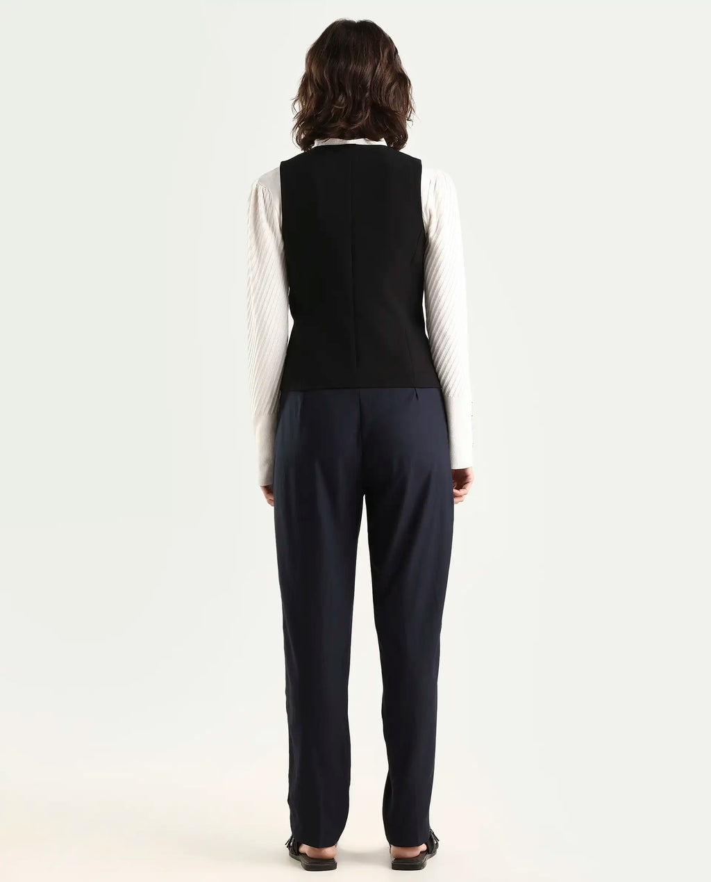 Rareism Women's Rachel Black Polyester Blend Plain Ankle Length Tailored Trouser