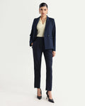 Rareism Women's Rosalia Navy Polyester Blend Plain Ankle Length Relaxed Fit Trouser