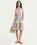 Rareism Women's Carys Multi Polyester Key Hole Neck Floral Print Sleeveless Knee Length Regular Fit Dress