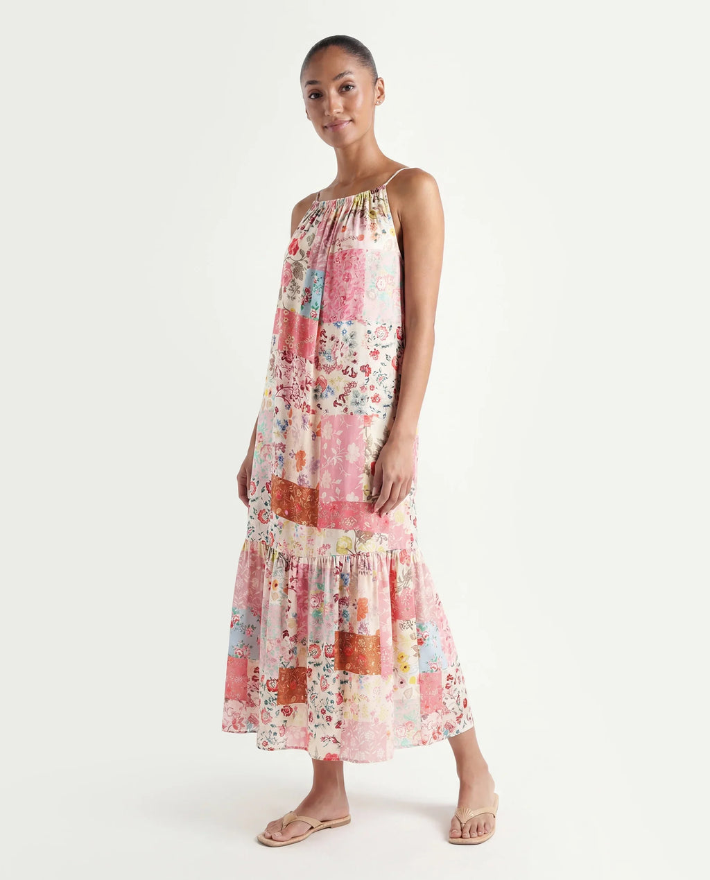 Rareism Women's Katie Multi Polyester Shoulder Strap Floral Print Shoulder Strap Maxi Regular Fit Dress