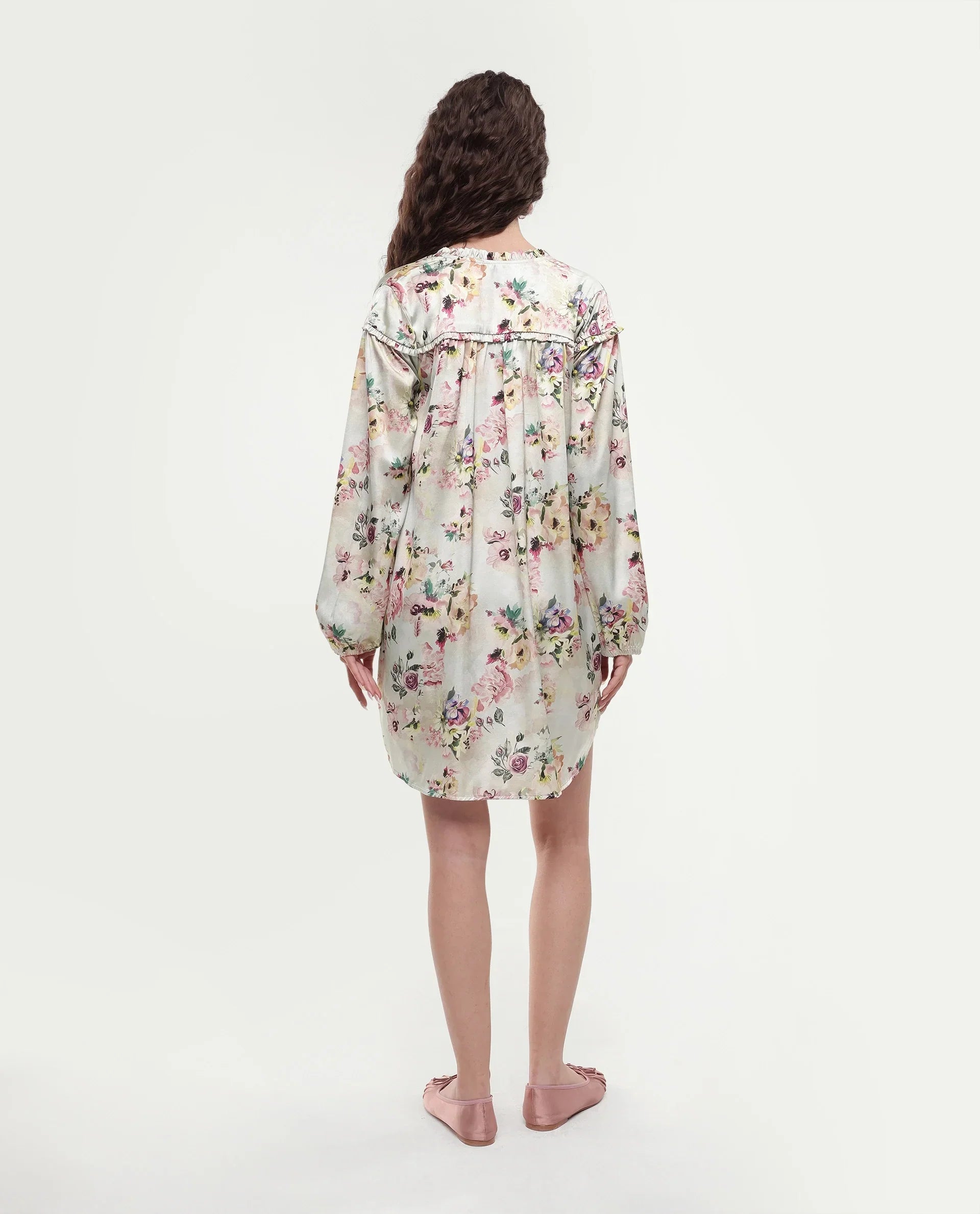 Rareism Women's Penelope Beige Polyester Ruffled Neck Floral Print Mini Regular Fit Dress