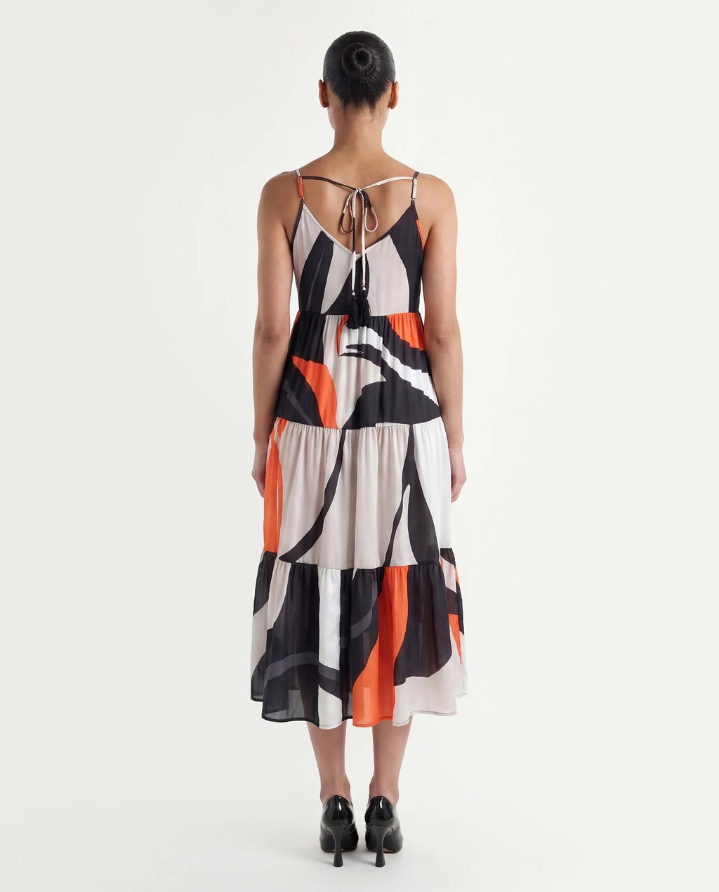 Rareism Women's Agans Multi Polyester V-Neck Abstract Print Shoulder Strap Maxi Regular Fit Dress