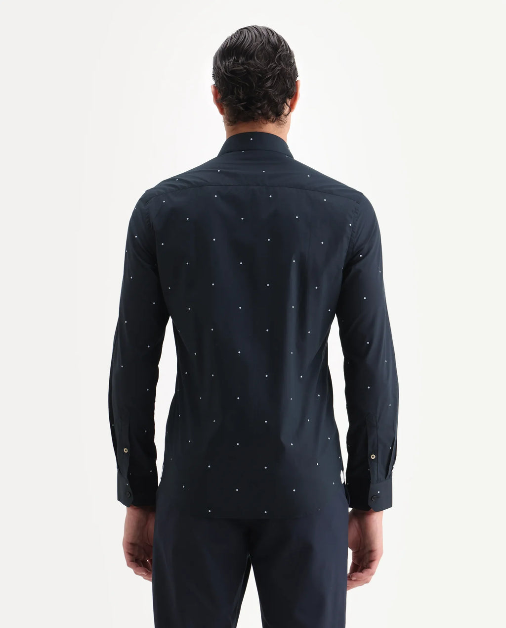 Rare Rabbit Men's Plutoo Black Cotton Polka Print Tailored Fit Full Sleeve Collared Shirt