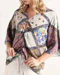 Rareism Women's Leoda Multi Viscose V-Neck Abstract Print Flared Sleeve Relaxed Fit Top