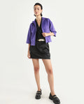 Rareism Women's Vasu 1 Purple Suede Mandarin Collar Plain Regular Fit Jacket