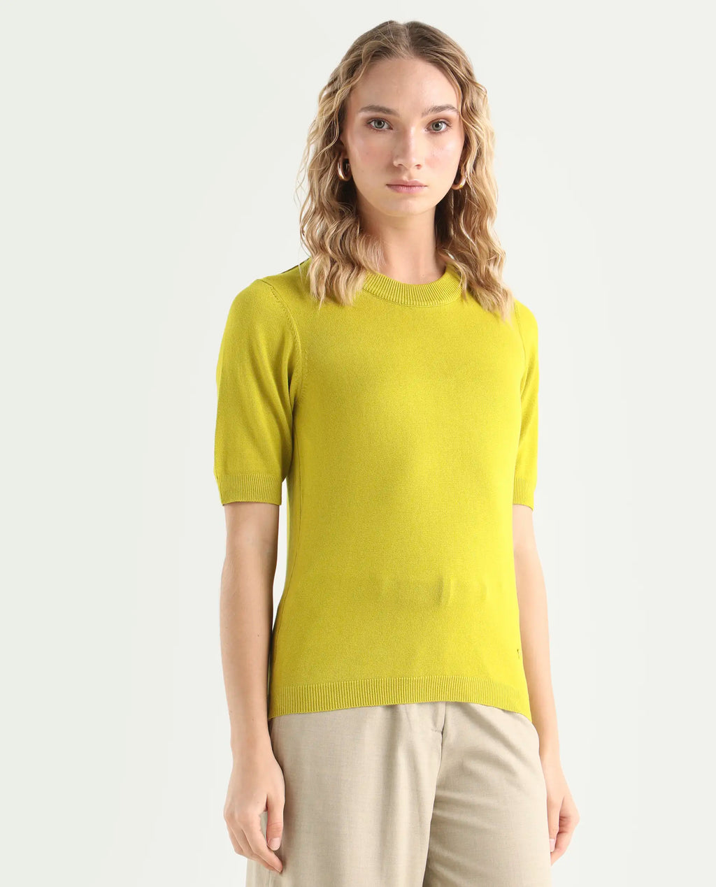 Rareism Women's Rohrdo Light Yellow Viscose Crew Neck Plain Regular Fit Sweater