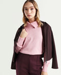 Rareism Women's Reni Pink Acrylic Overlap Neck Plain Regular Fit Sweater