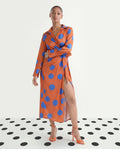 Rareism Women's Farben Dark Orange Polyester Spread Collar Polka Print Maxi Regular Fit Dress