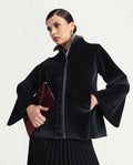 Rareism Women's Kraus Black Polyester High Neck Plain Bell Sleeve Regular Fit Jacket