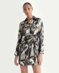 Rareism Women's Sager Black Polyester Spread Collar Abstract Print Mini Regular Fit Dress