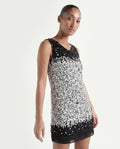 Rareism Women's Moana Sheen White Polyester V-Neck Sequined Sleeveless Mini Regular Fit Dress