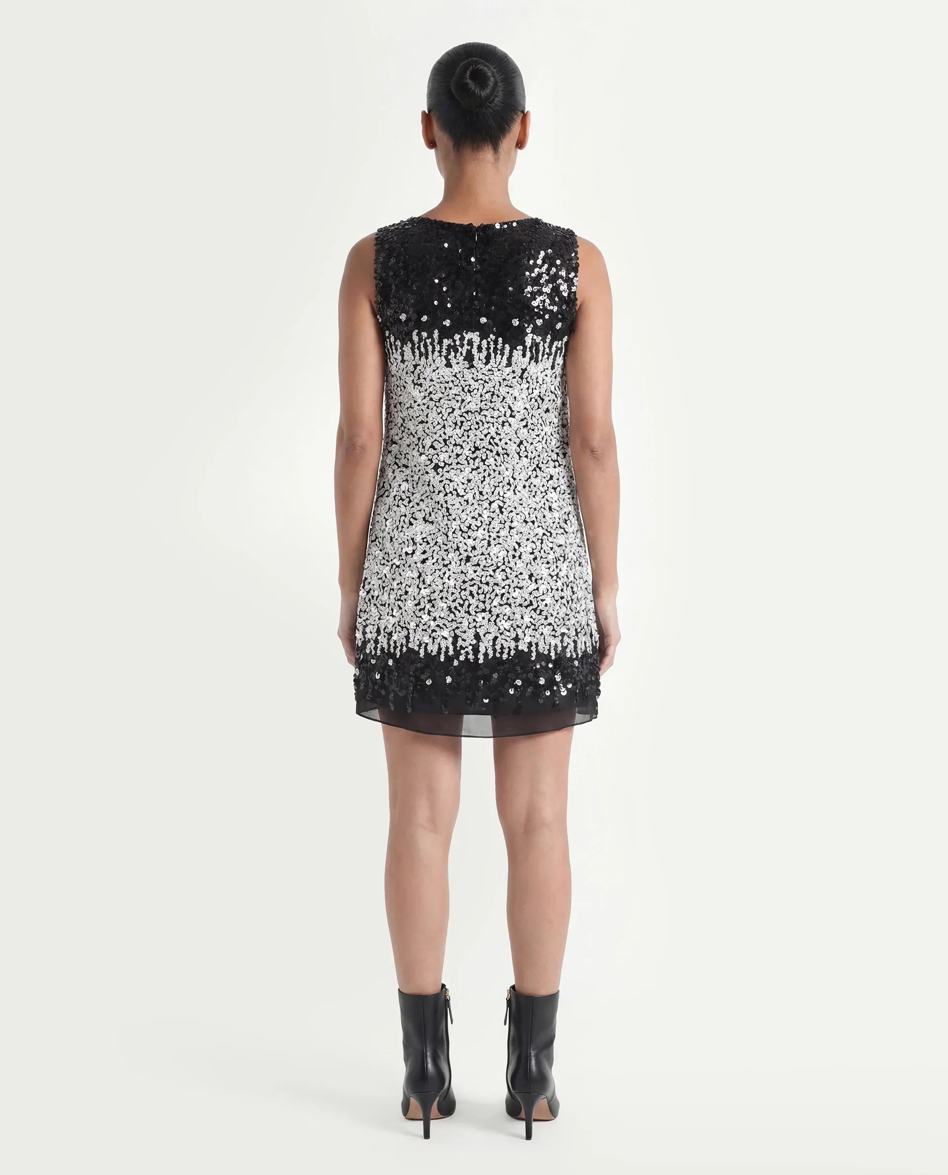 Rareism Women's Moana Sheen White Polyester V-Neck Sequined Sleeveless Mini Regular Fit Dress