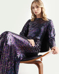 Rareism Women's Caltese Sheen Blue Polyester Boat Neck Sequined Maxi Regular Fit Dress