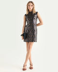Rareism Women's Dory Sheen Multi Polyester High Neck Sequined Sleeveless Mini Regular Fit Dress