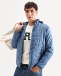 Rare Rabbit Men's Parco Dark Blue Nylon Plain Regular Fit Full Sleeve Hooded Jacket