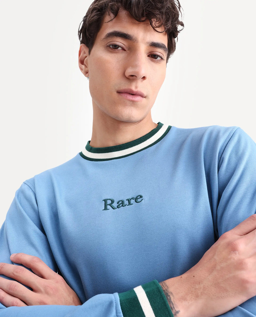 Rare Rabbit Men's Cancet Light Blue Cotton Plain Regular Fit Full Sleeve Crew Neck Sweatshirt