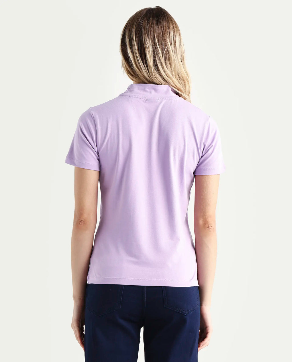Rareism Women's Ellie Purple Cotton High Neck Graphic Print Regular Fit T-Shirt