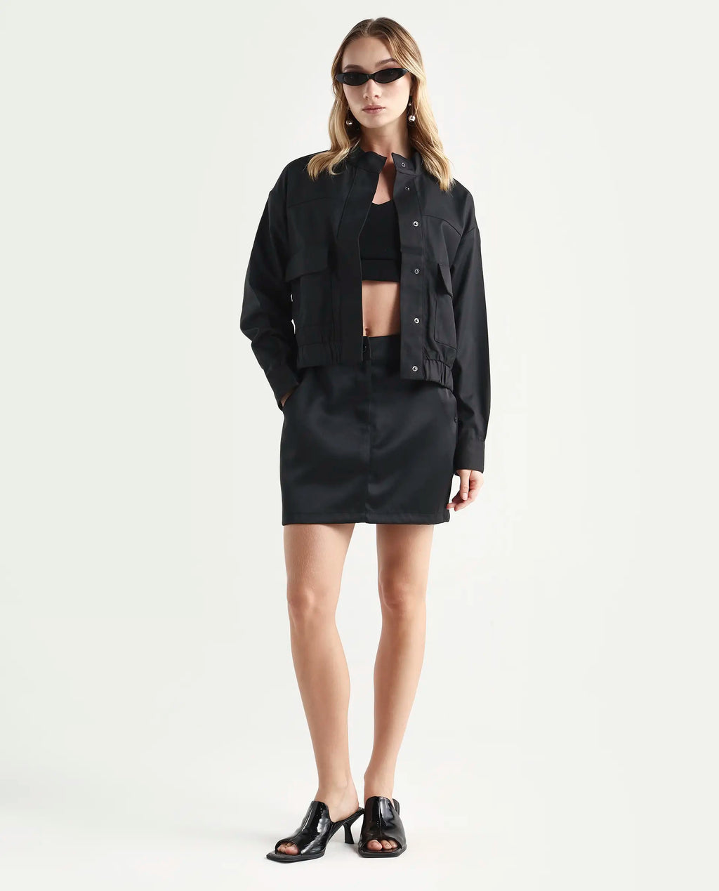 Rareism Women's Ruks Black Polyester High Neck Plain Regular Fit Jacket