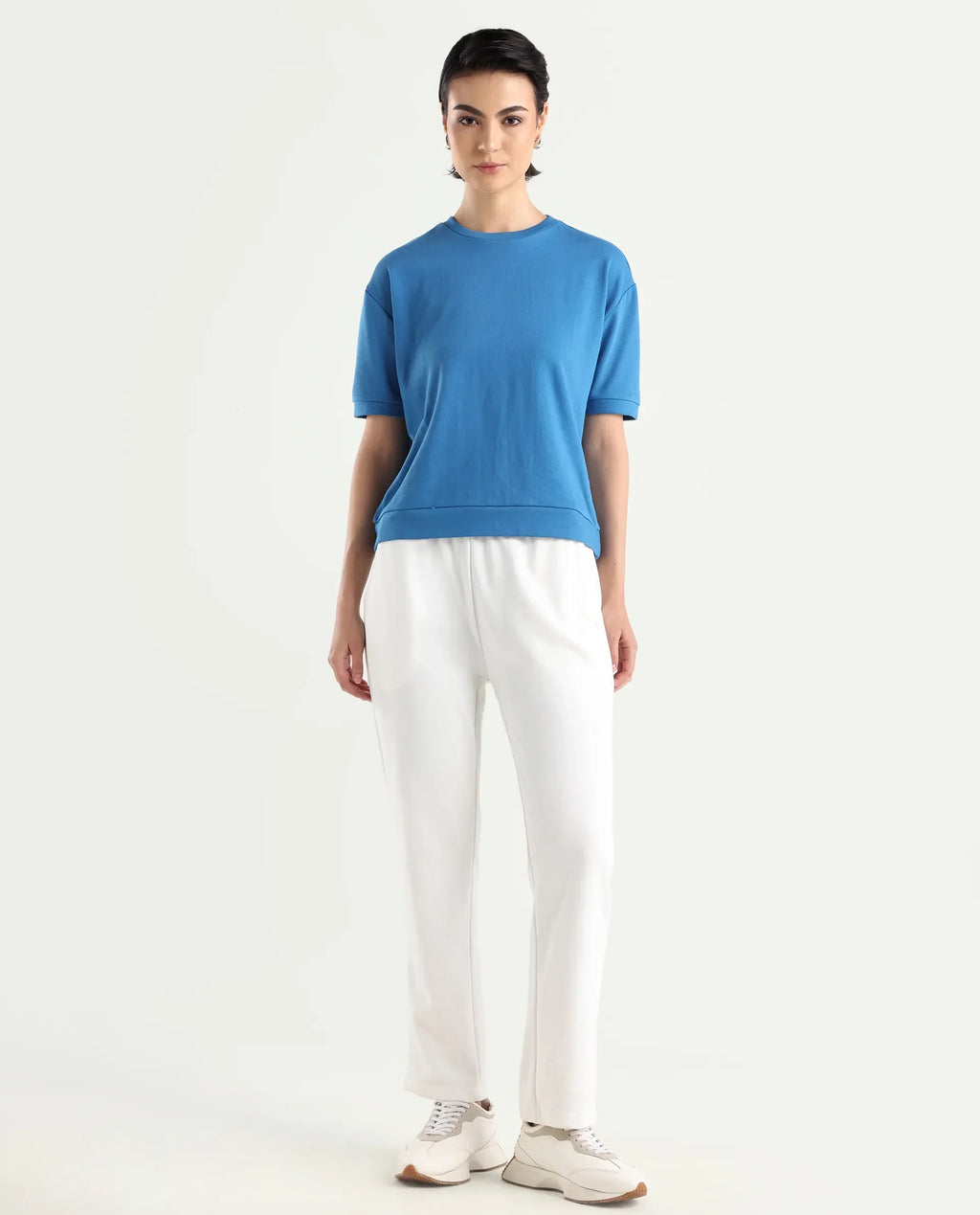 Rareism Women's Fronk Off White Polyester Blend Plain Ankle Length Tailored Track Pant