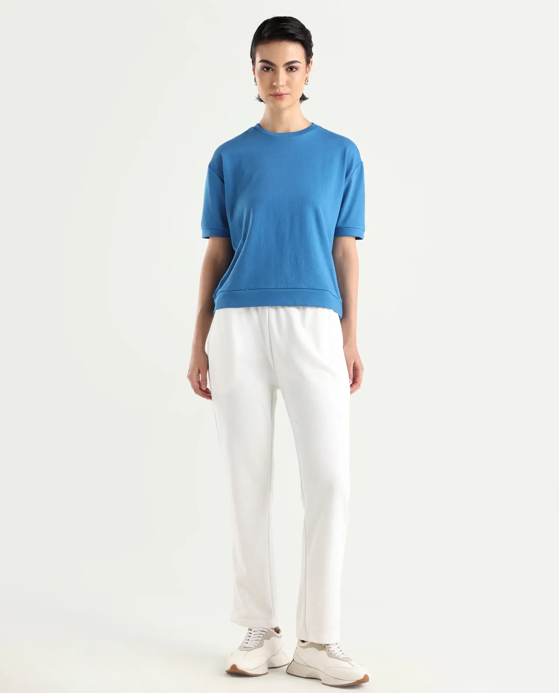Rareism Women's Fronk Off White Polyester Blend Plain Ankle Length Tailored Track Pant