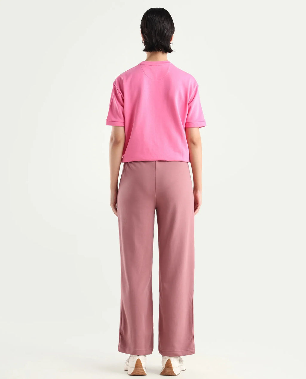 Rareism Women's Pazoo T Dusky Pink Cotton Blend Plain Ankle Length Flared Track Pant