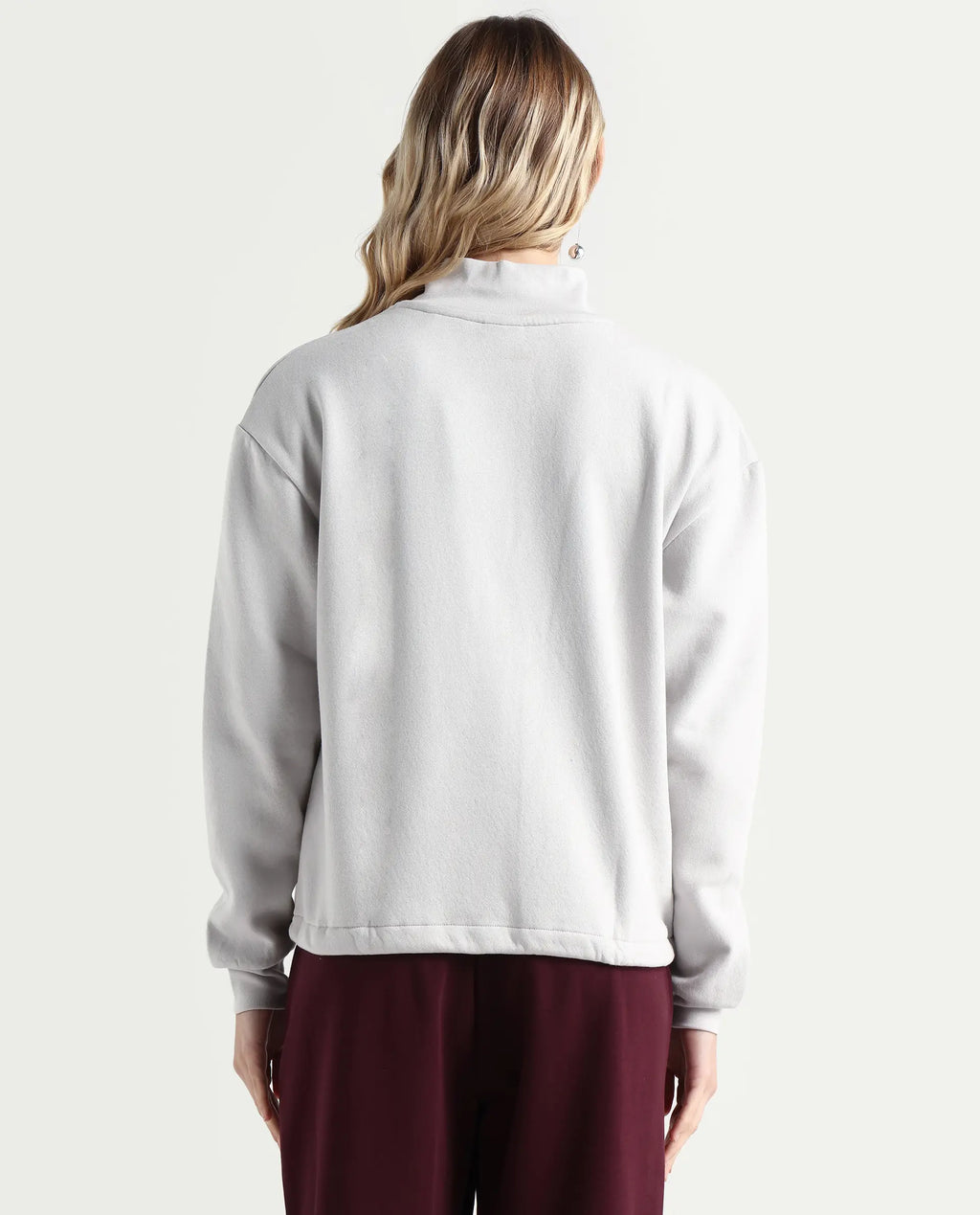 Rareism Women's Aldrichh Light Grey Polyester Blend High Neck Plain Regular Fit Sweatshirt