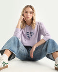 Rareism Women's Blacher Pastel Purple Polyester Blend Hooded Graphic Print Regular Fit Sweatshirt