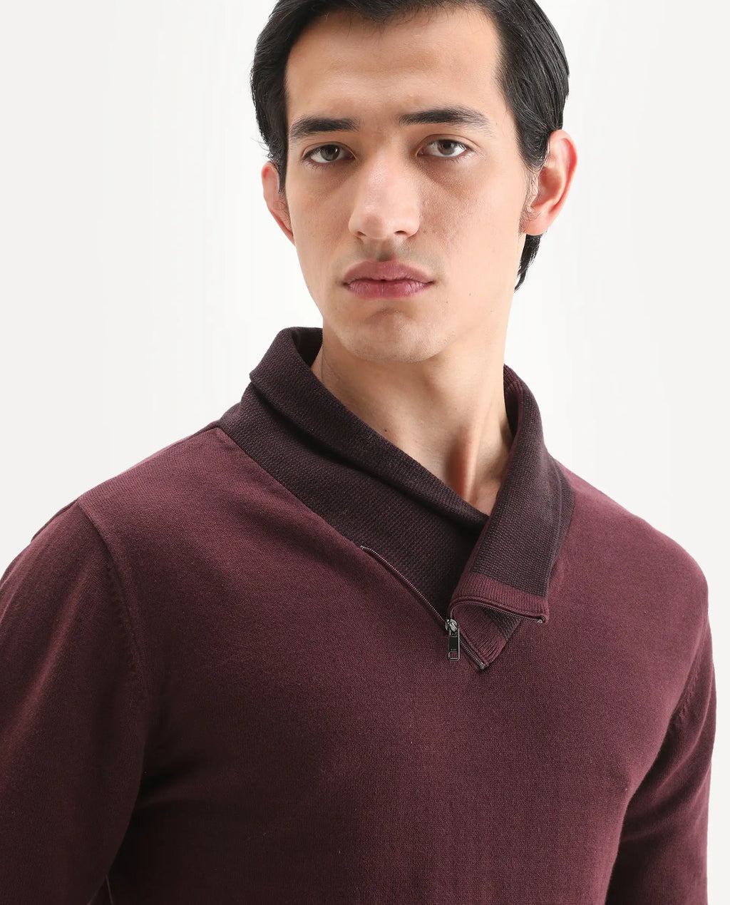 Rare Rabbit Men's Denver Brown Cotton Plain Regular Fit Full Sleeve Shawl Neck Sweater