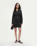 Rareism Women's Pricot Black Polyester Spread Collar Plain Cuffed Sleeve Mini Regular Fit Dress
