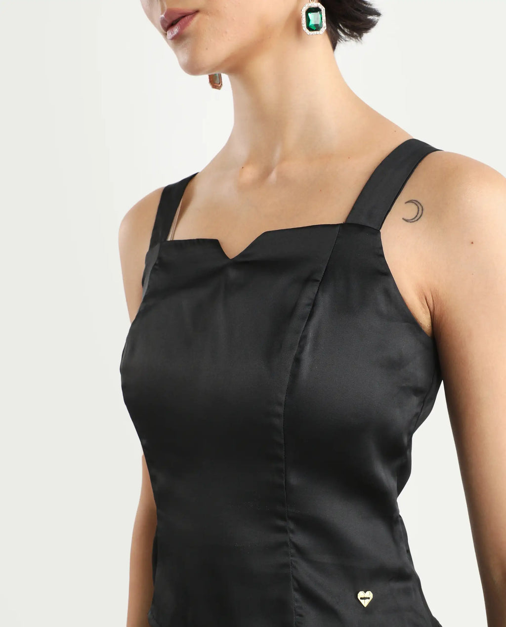 Rareism Women's Polzo Black Polyester Tube Neck Plain Shoulder Strap Regular Fit Top