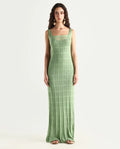 Rareism Women's Majoka Pastel Green Viscose U-Neck Plain Sleeveless Maxi Bodycon Dress
