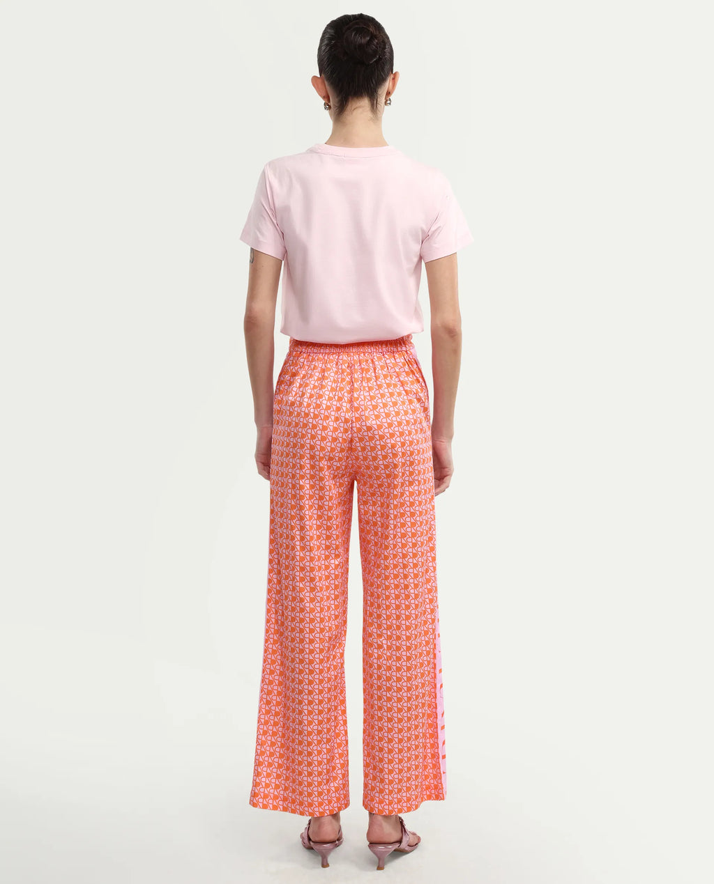 Rareism Women's Zyon-B Pink Cotton Monogram Print Ankle Length Straight Fit Trouser