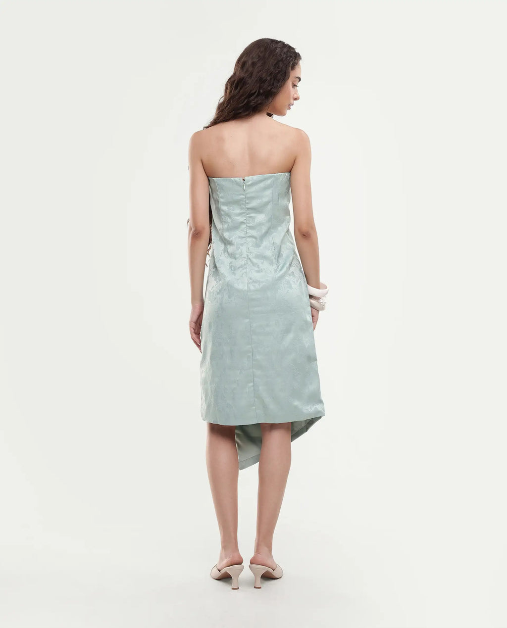 Rareism Women's Krakow Light Blue Polyester Shoulder Strap Plain Sleeveless Knee Length Bodycon Dress