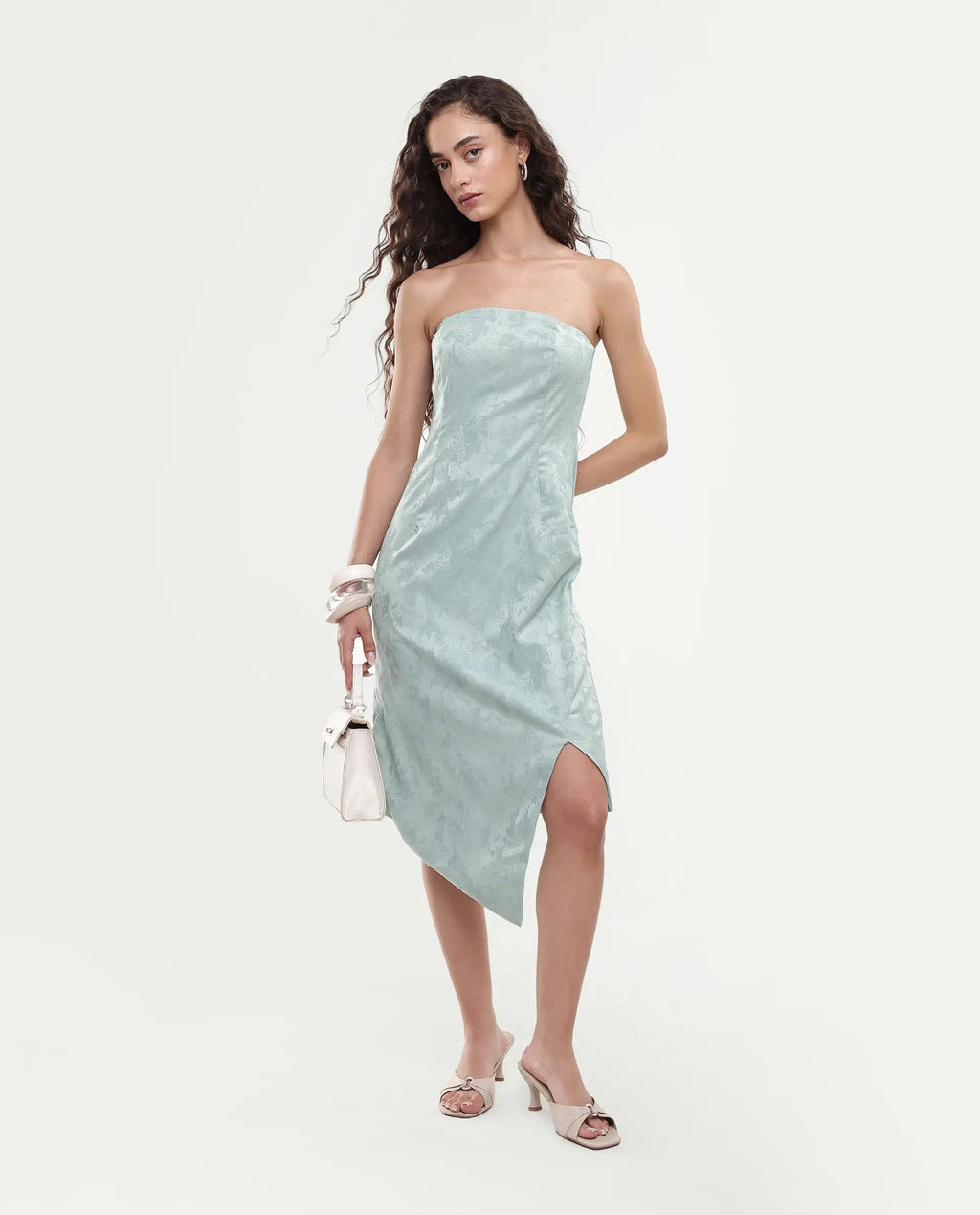 Rareism Women's Krakow Light Blue Polyester Shoulder Strap Plain Sleeveless Knee Length Bodycon Dress