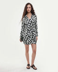 Rareism Women's Bernard Multi Polyester Blend Overlap Neck Geometric Print Cuffed Sleeve Mini Wrap Dress