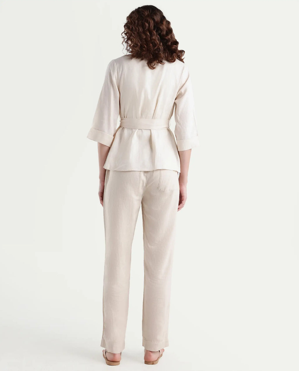 Rareism Women's Costa-B Light Beige Linen Plain Ankle Length Tapered Trouser
