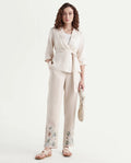 Rareism Women's Costa-B Light Beige Linen Plain Ankle Length Tapered Trouser