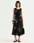 Rareism Women's Layla Brown Cotton Blend Crew Neck Floral Print Sleeveless Midi Fit And Flare Dress