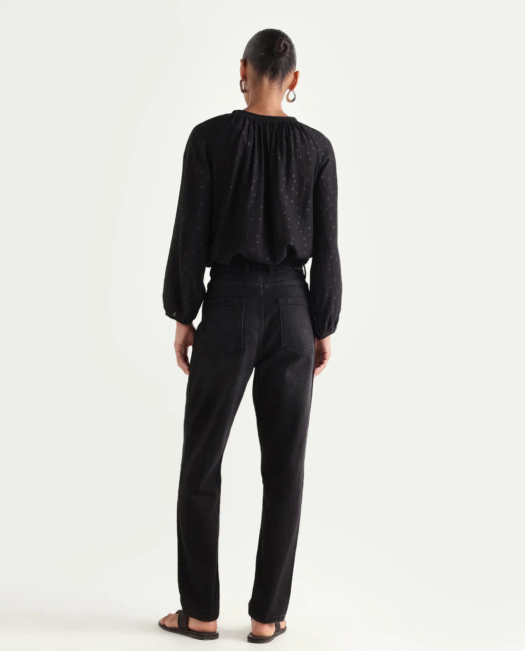 Rareism Women's Loreto Black Cotton Blend Plain Ankle Length Mom Fit Jeans