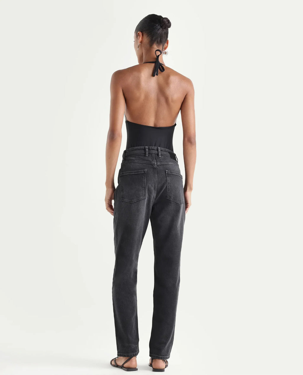Rareism Women's Loreto Grey Cotton Blend Plain Ankle Length Mom Fit Jeans