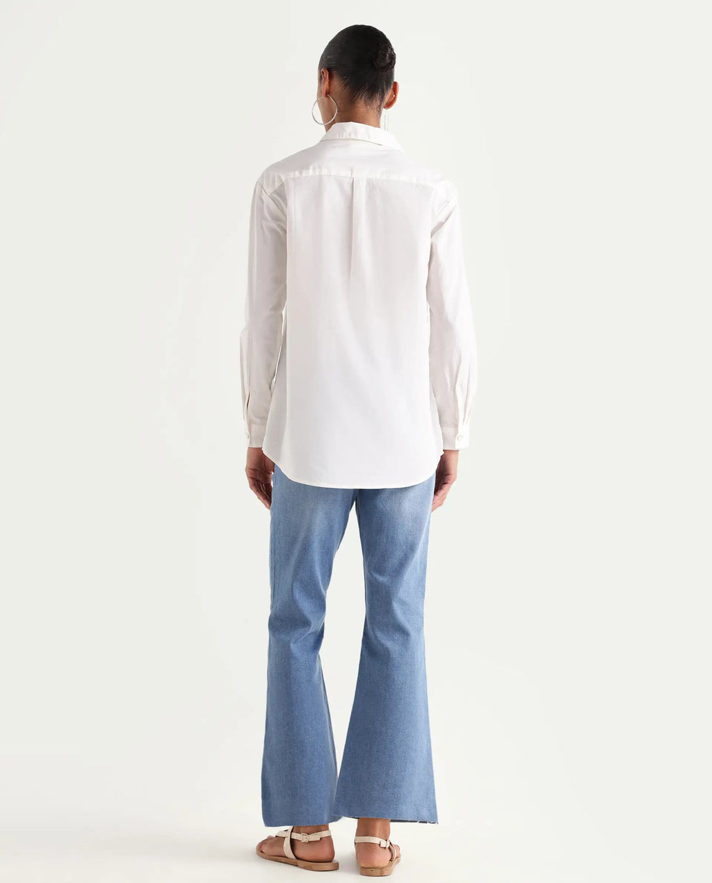 Rareism Women's Winona Pastel Blue Cotton Blend Plain Ankle Length Classic Bootcut Jeans