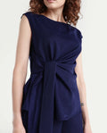 Rareism Women's Leville-T Dark Blue Polyester Blend Boat Neck Plain Sleeveless Relaxed Fit Top